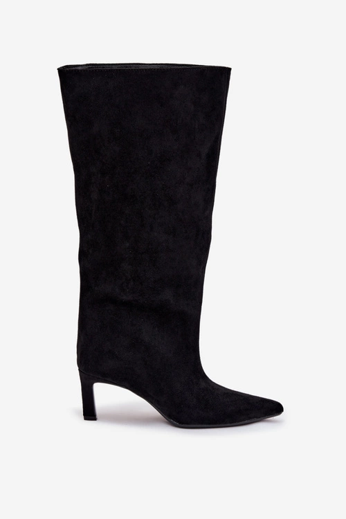 Kozaki Damskie Z Eko Zamszu Wsuwane Na Szpilce Czarne Phelin