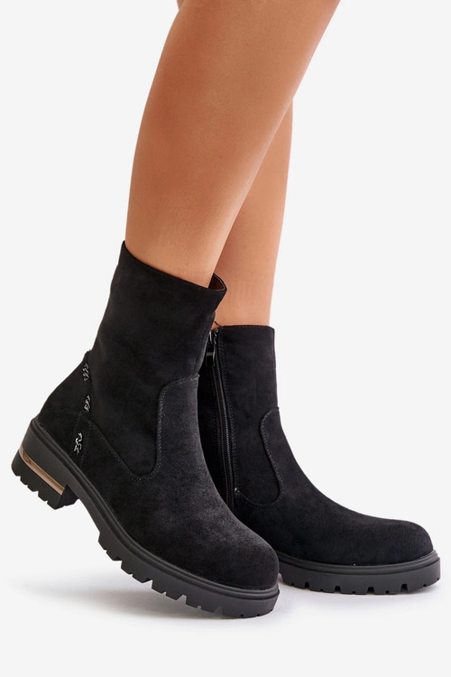 Ocieplane Botki Damskie Z Eko Zamszu Na Zamek Czarne Narilie