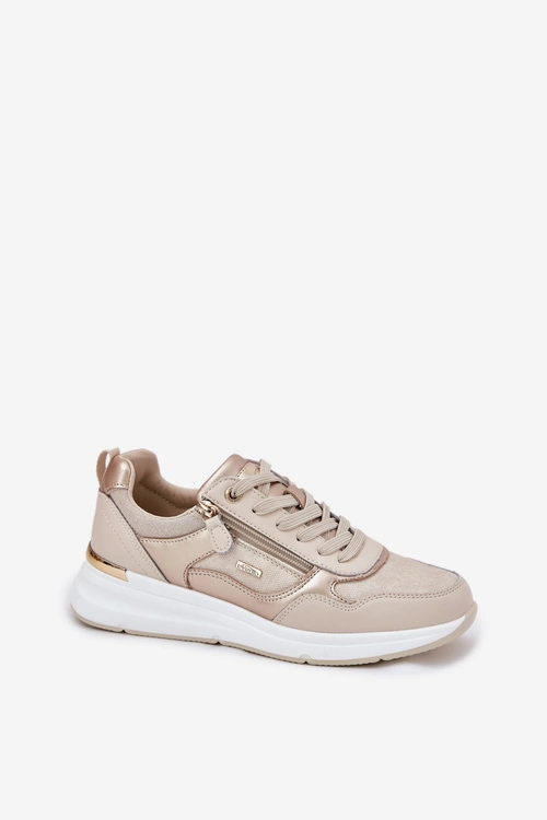 Skórzane Buty Sportowe Sneakersy Damskie Z Zamkiem Beżowe Lilimia