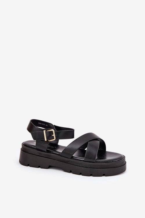 Sandały Damskie Na Platformie Z Eko Skóry Czarne Gevinniser