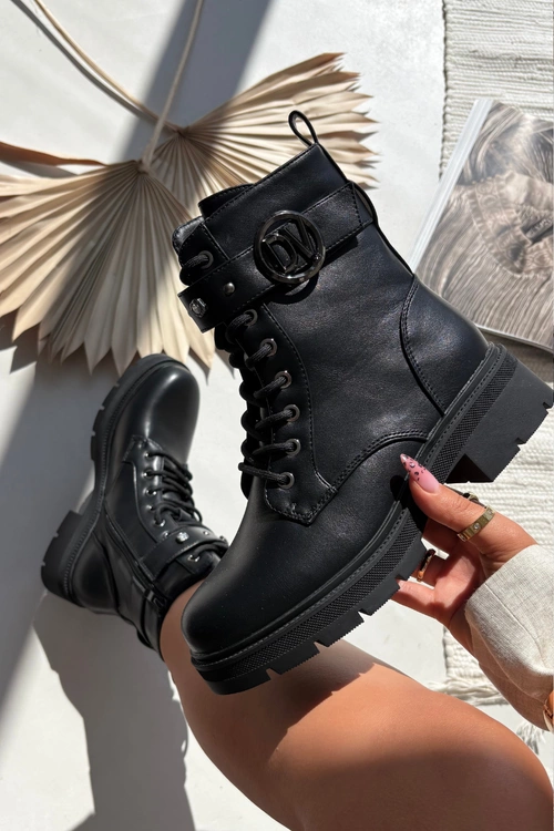 Ocieplane Botki Workery Damskie Z Ozdobnym Detalem Czarne Talyssa