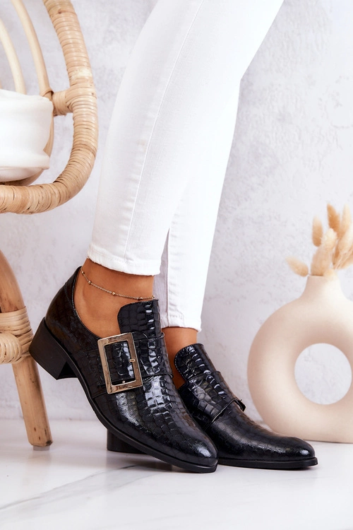 Skórzane Półbuty Ze Sprzączką Czarne Taliya