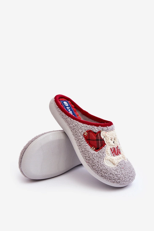 Damskie Domowe Klapki Kapcie Z Misiem Inblu EC000095 Szare