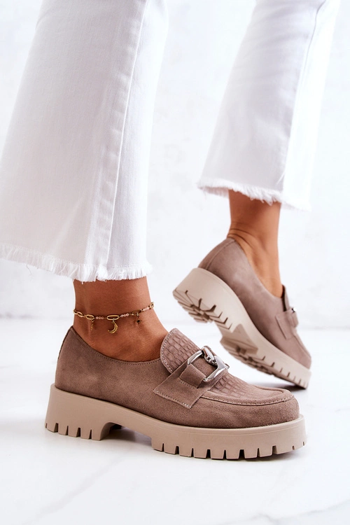 Modne Zamszowe Półbuty Loafery Ciemnobeżowe Rayhan