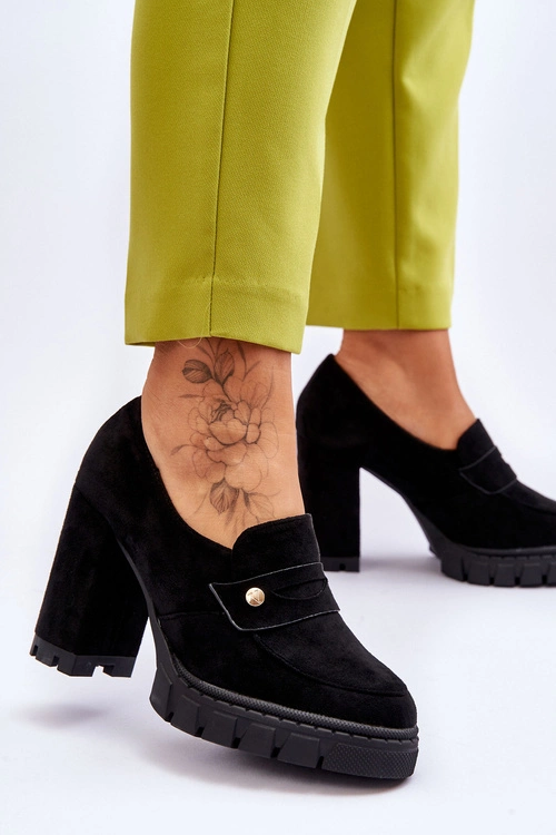 Eleganckie Zamszowe Półbuty Na Obcasie Czarne Mintore