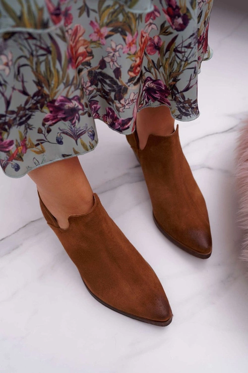 Botki Damskie Brązowe Wiosenne Skórzane Anabella