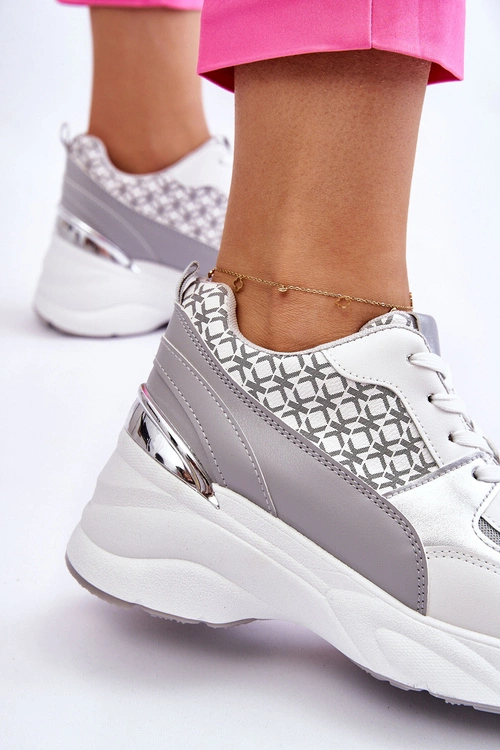 Damskie Buty Sportowe Na Platformie Biało-Szare Ferrina
