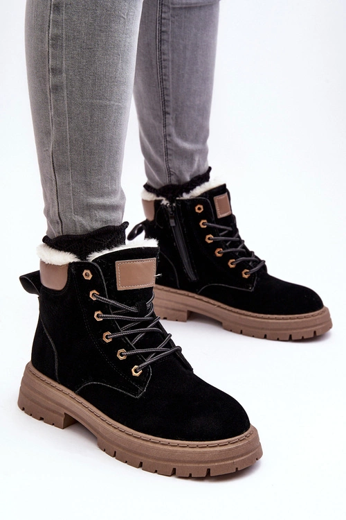 Damskie Trapery Ocieplane Futerkiem Czarne Fenan