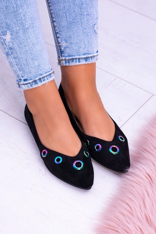 Lu Boo Czarne Baleriny W Szpic Benzynowe Oczka Octavia