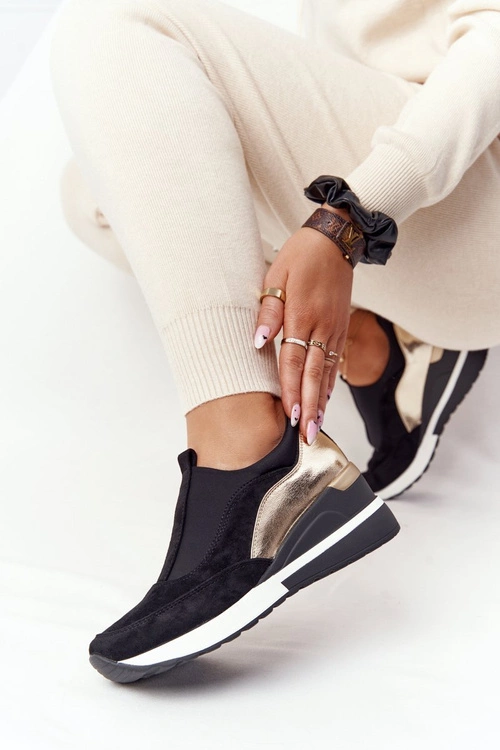 Sneakersy Na Koturnie Wsuwane Vinceza 10593 Czarno-Złote