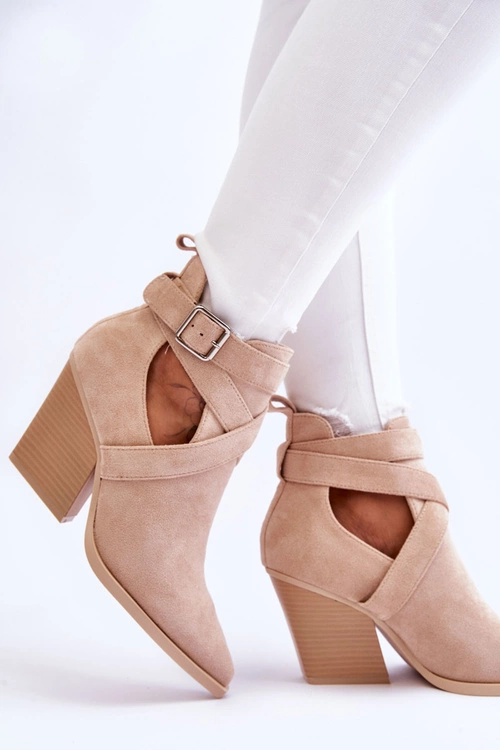 Damskie Zamszowe Botki Kowbojki Beżowe Dennise