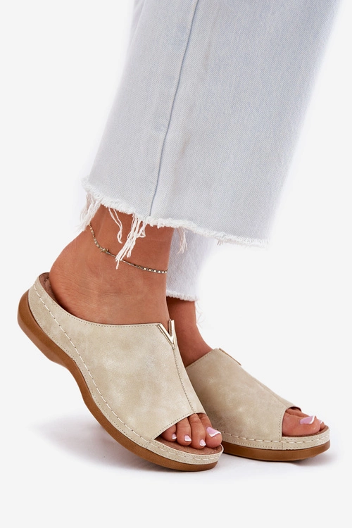 Wygodne Klapki Damskie Na Koturnie Złote Claribelle