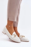 Mokasyny Damskie Na Płaskim Obcasie Z Ozdobą Białe Iluvana 