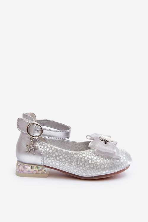 Balerinki Dziecięce Z Kokardą Srebrne Nanthea