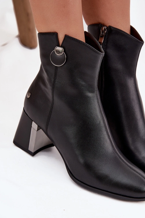 Ocieplane Botki Z Naturalnej Skóry Na Słupku Maciejka K7203-04 Czarne