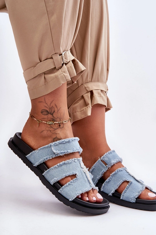 Damskie Klapki Materiałowe Na Rzep Niebieskie Lamirose