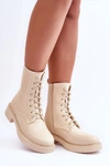 Skórzane Botki Workery Na Płaskim Obcasie Jasnobeżowe Aganne  
