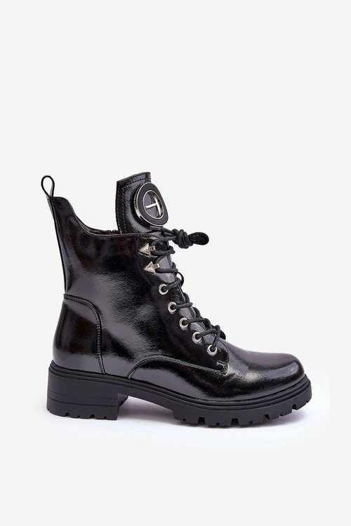 Lakierowane Botki Workery Z Ozdobą Czarne Emmber