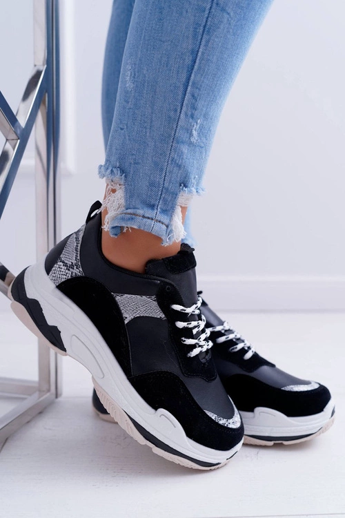 Sportowe Damskie Buty Gruba Podeszwa Czarne Remember