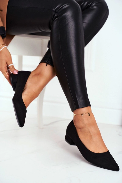 Zamszowe Baleriny Na Obcasie Czarne Elivia