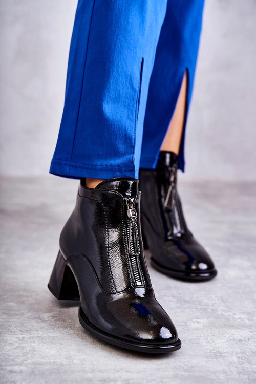 Damskie Lakierowane Botki Z Suwakami Czarne Cristel