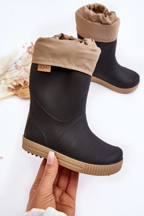 Dziecięce Kalosze Z Ocieplaczem Snow Wave Gokids 981 Czarno-Beżowe