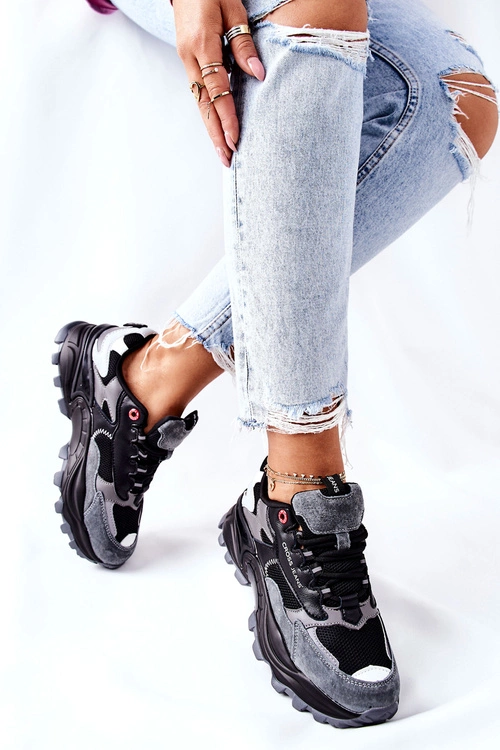 Sportowe Damskie Buty Cross Jeans Czarno Szare II2R4019C