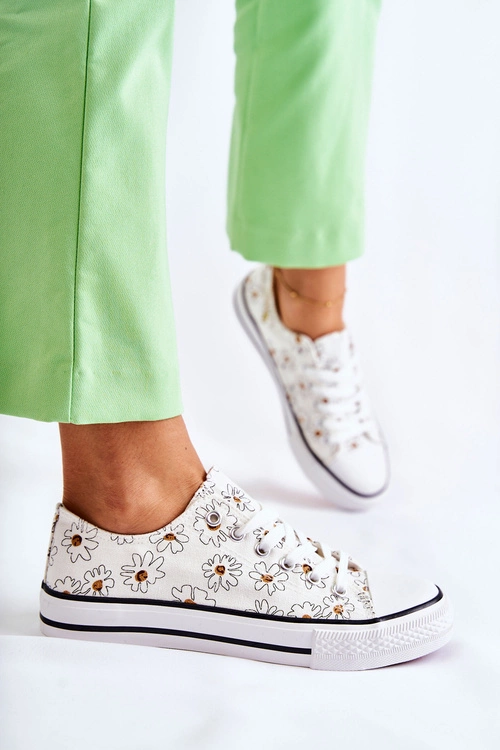 Niskie Damskie Trampki W Kwiaty Białe Janey