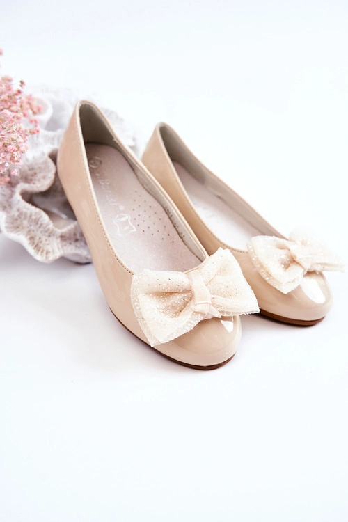 Dziecięce Lakierowane Balerinki Z Kokardą Beżowe Zolly