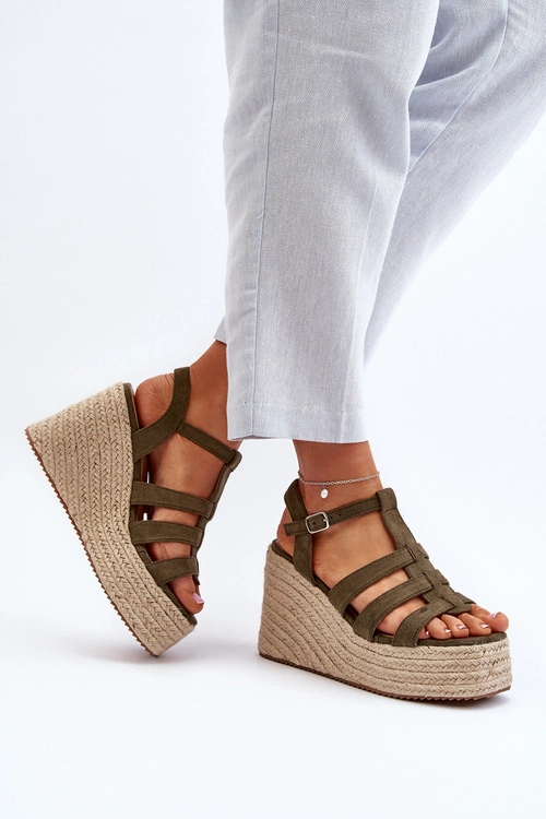 Sandały Na Koturnie Z Plecionką Zielone Gnosis