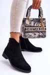Damskie Zamszowe Botki Na Płaskim Obcasie Czarne Liana