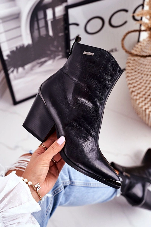 Botki Damskie Na Słupku Skórzane Big Star Czarne GG274919