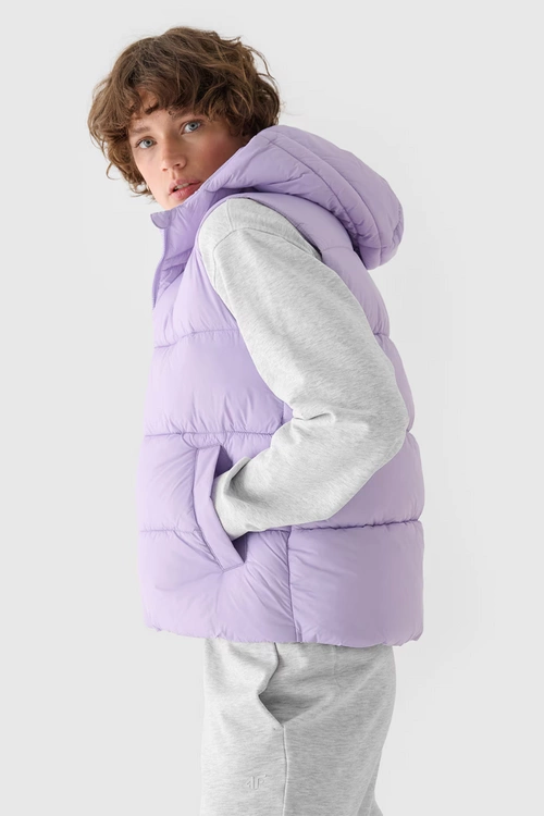 Bezrękawnik Damski Puchowy Z Kapturem 4F 4FWAW24TVJAF141-52S Fioletowy
