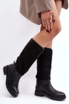 Damskie Kozaki Przed Kolano Z Futerkiem Typu Baranek Czarne Bellama