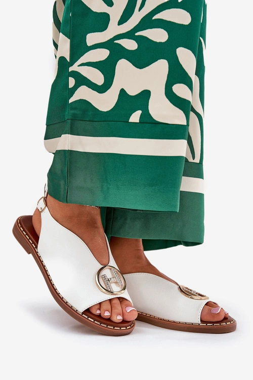 Płaskie Eleganckie Sandały Z Ozdobą Białe Iseliria