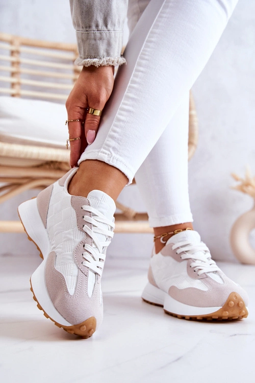 Klasyczne Sportowe Buty Wiązane Biało-Beżowe Patrice