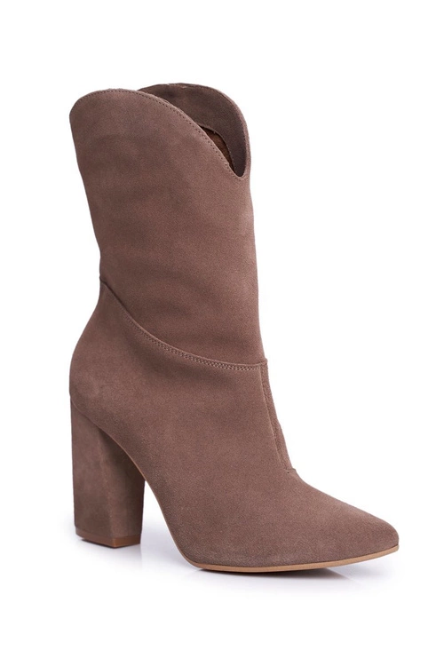 Botki Damskie Skórzane na Obcasie Laura Messi Khaki 2123