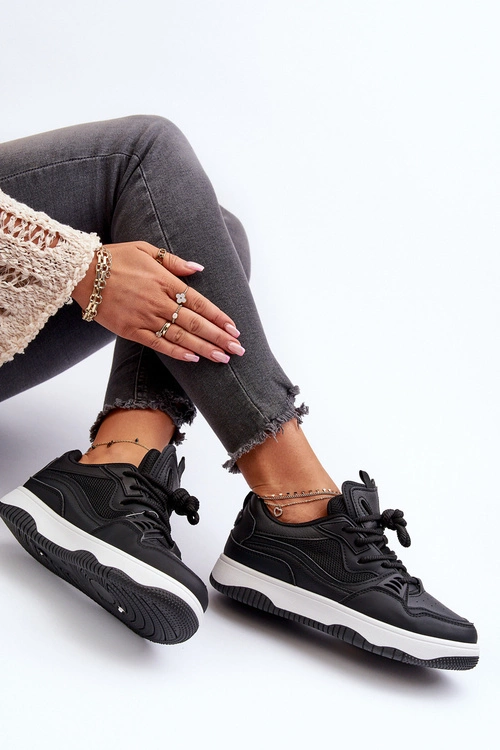 Sneakersy Damskie Na Platformie Czarne Etnaria