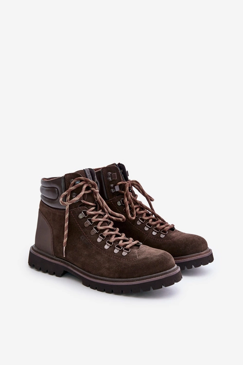 Zamszowe Ocieplane Botki Trapery Męskie Big Star OO174644 Hi-Poly System Brązowe