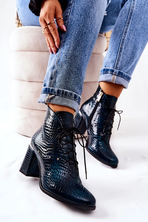 Damskie Skórzane Botki Na Słupku Zielone Neliko