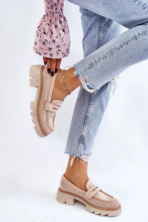 Damskie Półbuty Mokasyny Na Płaskim Obcasie Beżowe Fletcher