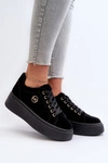 Niskie Sneakersy Damskie Na Platformie Czarne Telirra