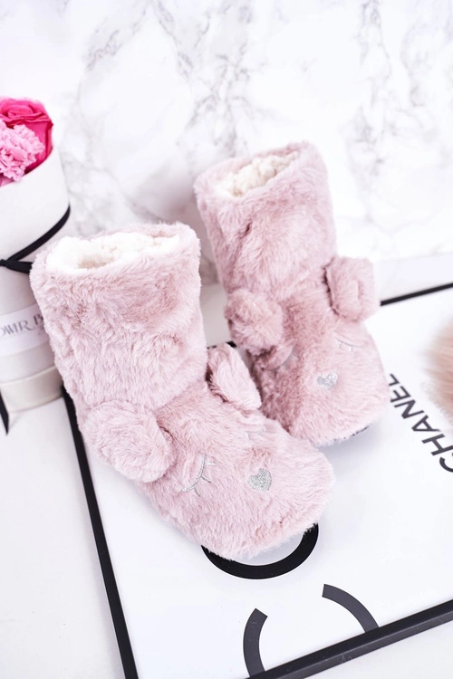 Dziecięce Papcie Ocieplane Kożuszkiem Pudrowy Róż Sleepyhead