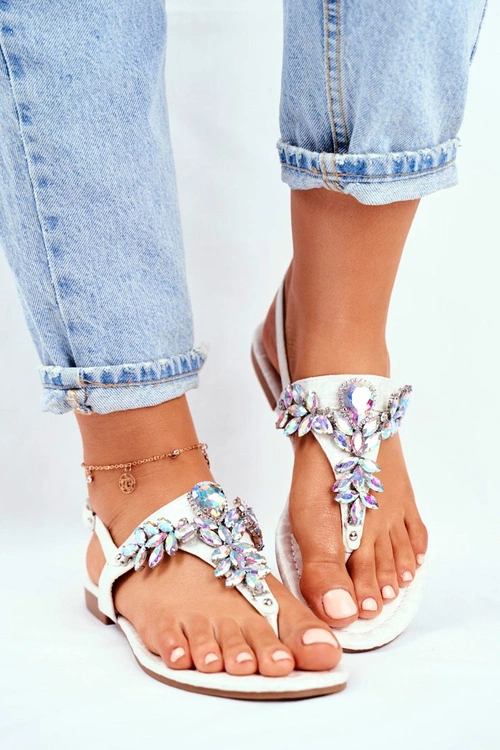 Sandałki Damskie Eleganckie Japonki Kryształki Srebrne Under Control