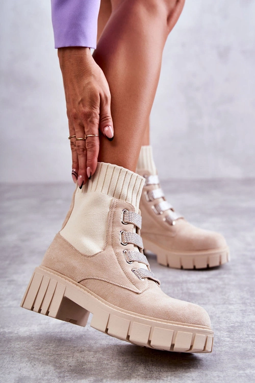 Zamszowe Wsuwane Botki Skarpetkowe Beżowe Hope