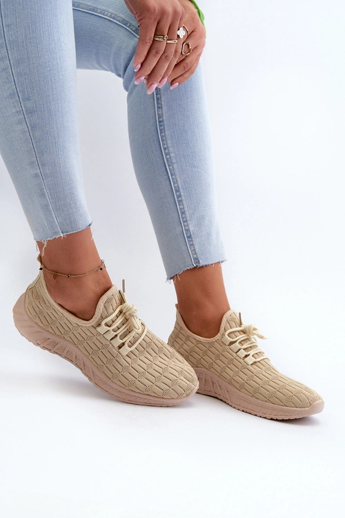 Materiałowe Lekkie Buty Sportowe Damskie Beżowe Xalara