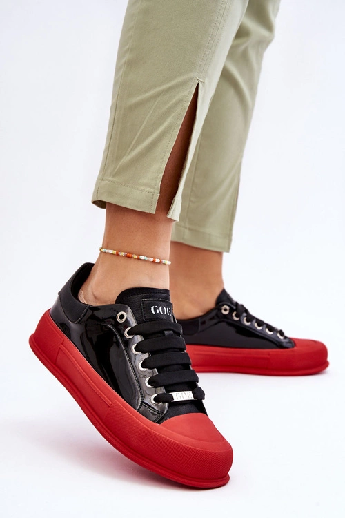 Damskie Lakierowane Trampki Na Platformie GOE LL2N4021 Czarno-Czerwone