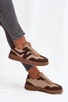 Sneakersy Damskie Niskie Eko Skórzane Brązowe Givelle