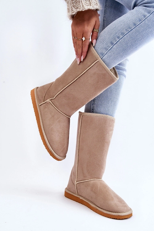 Damskie Zamszowe Wysokie Śniegowce Ocieplane Beżowe Reyma