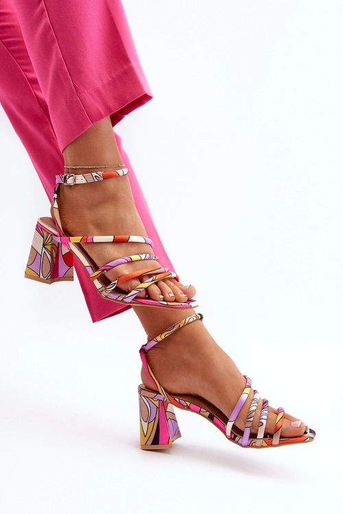 Wzorzyste Sandały Na Słupku Fioletowe Jenglla